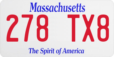 MA license plate 278TX8