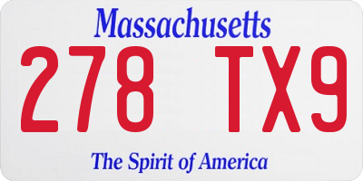 MA license plate 278TX9