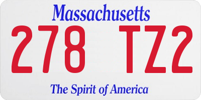 MA license plate 278TZ2