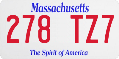 MA license plate 278TZ7