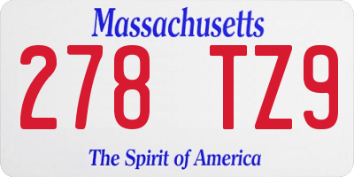 MA license plate 278TZ9