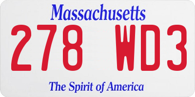 MA license plate 278WD3