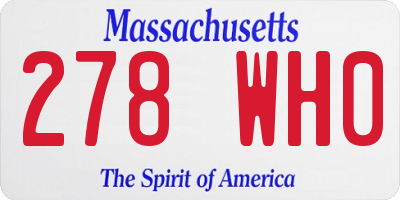 MA license plate 278WH0