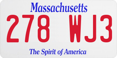 MA license plate 278WJ3