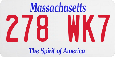 MA license plate 278WK7