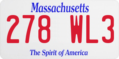 MA license plate 278WL3