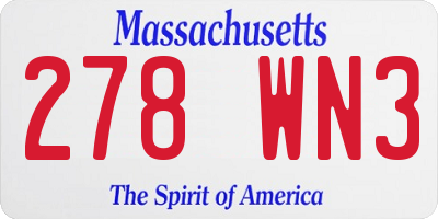 MA license plate 278WN3