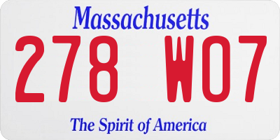 MA license plate 278WO7