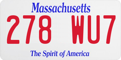 MA license plate 278WU7