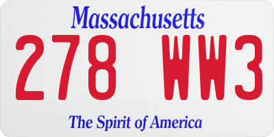 MA license plate 278WW3