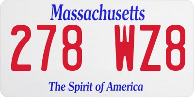 MA license plate 278WZ8