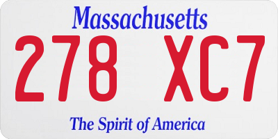 MA license plate 278XC7
