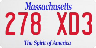 MA license plate 278XD3