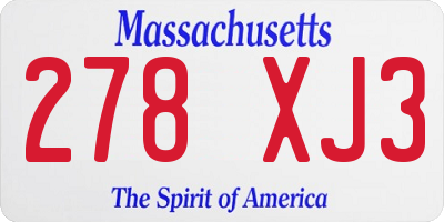MA license plate 278XJ3