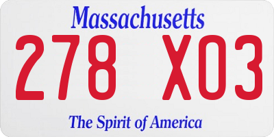 MA license plate 278XO3