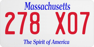 MA license plate 278XO7