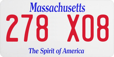 MA license plate 278XO8