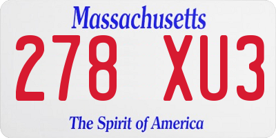 MA license plate 278XU3