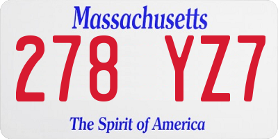 MA license plate 278YZ7