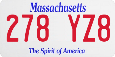 MA license plate 278YZ8