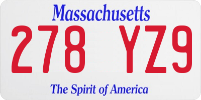 MA license plate 278YZ9