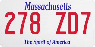 MA license plate 278ZD7