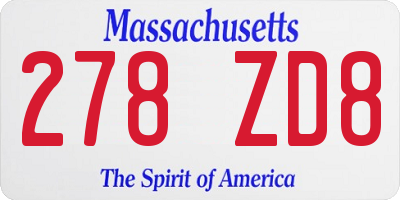 MA license plate 278ZD8