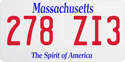 MA license plate 278ZI3