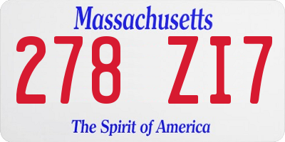 MA license plate 278ZI7