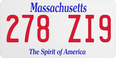 MA license plate 278ZI9