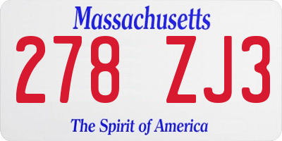 MA license plate 278ZJ3