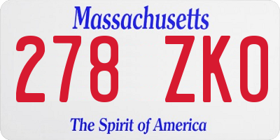 MA license plate 278ZK0