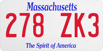 MA license plate 278ZK3