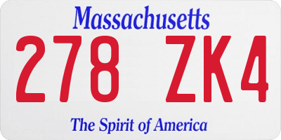 MA license plate 278ZK4