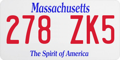 MA license plate 278ZK5