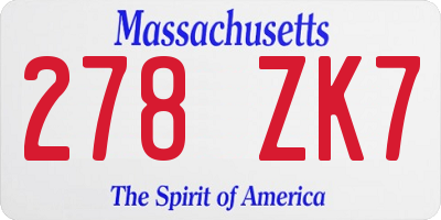 MA license plate 278ZK7