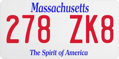 MA license plate 278ZK8