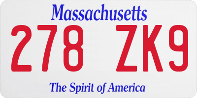 MA license plate 278ZK9
