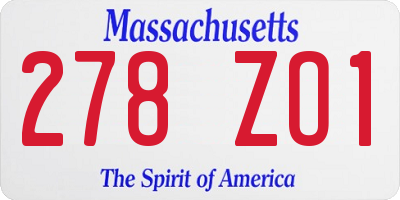 MA license plate 278ZO1