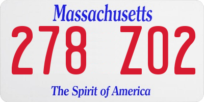MA license plate 278ZO2