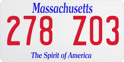 MA license plate 278ZO3