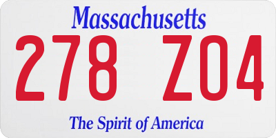 MA license plate 278ZO4