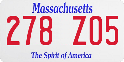 MA license plate 278ZO5