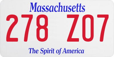 MA license plate 278ZO7