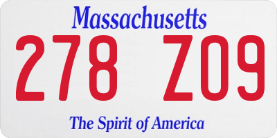 MA license plate 278ZO9