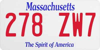 MA license plate 278ZW7