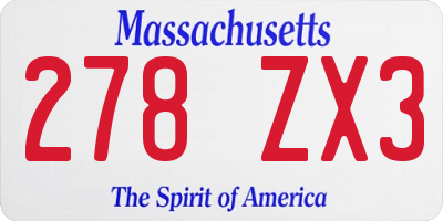 MA license plate 278ZX3