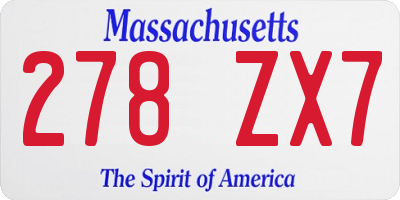 MA license plate 278ZX7