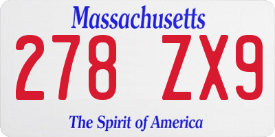 MA license plate 278ZX9