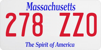 MA license plate 278ZZ0